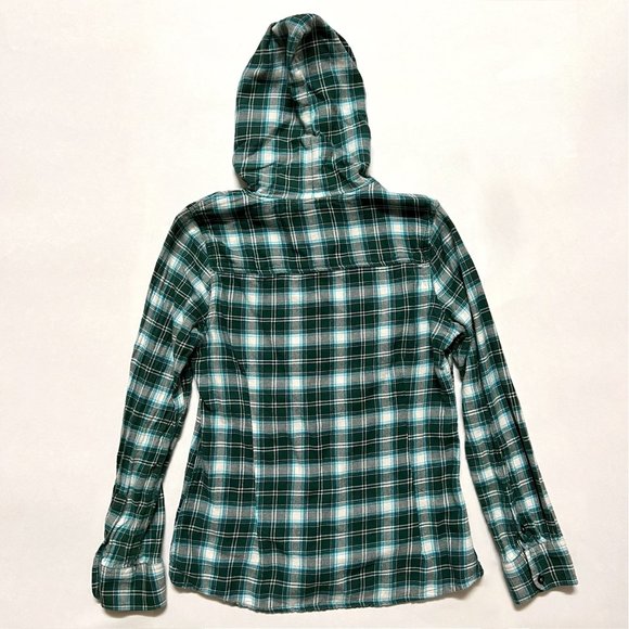 U.S. Polo Assn. Green and White Plaid Flannel Top with Hood (L) - Picture 2 of 10